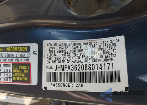 2006 Honda Civic Hybrid z USA, uszkodzony, nr VIN JHMFA36206S014171